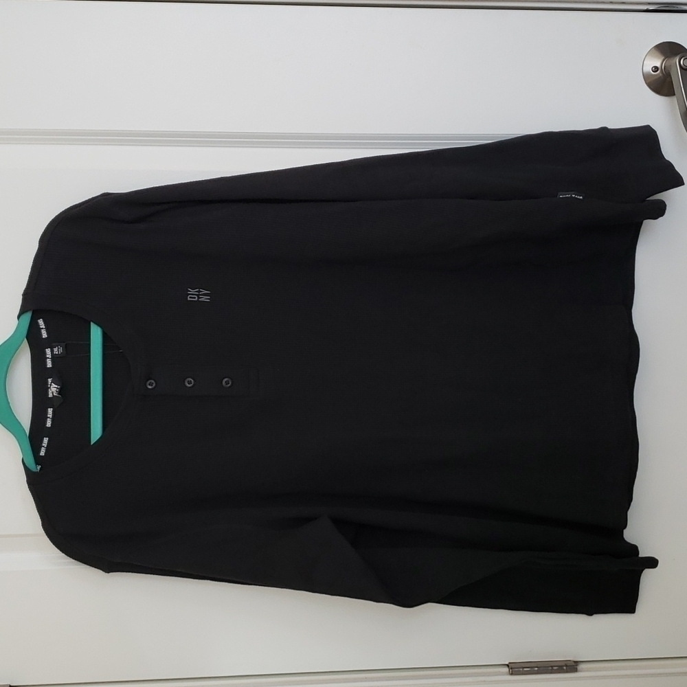 DKNY Jeans Men's Long Sleeve Logo Henley Black - Size 2XL